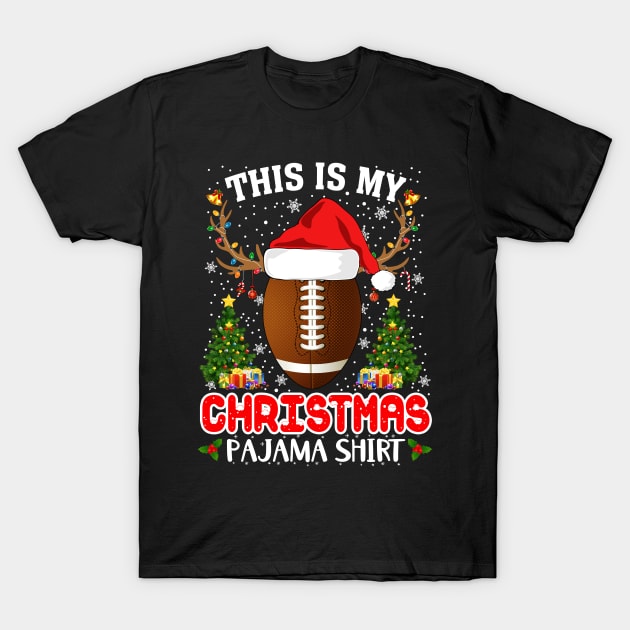 Christmas Pajama Santa Reindeer Football T-Shirt by xylalevans